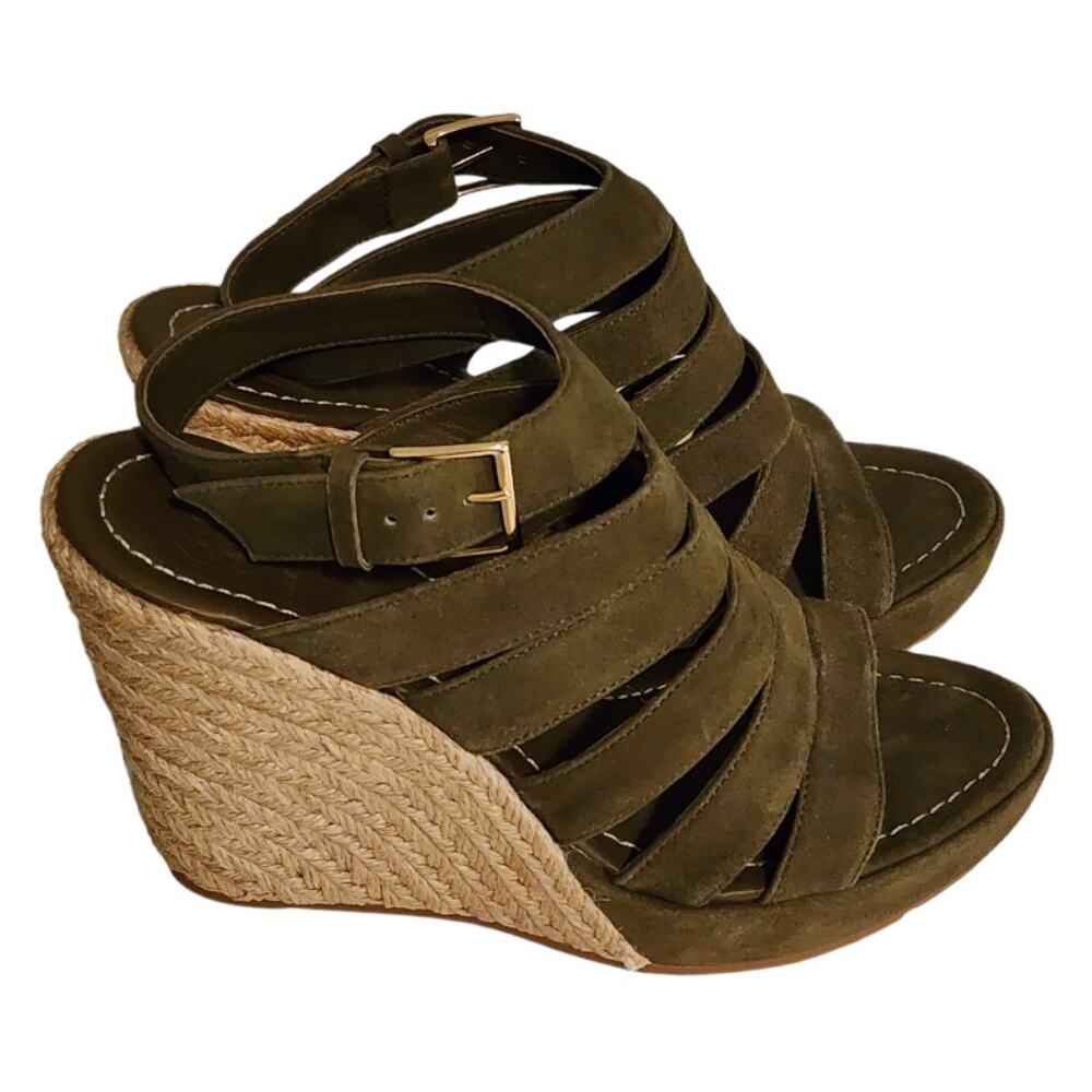 Tory Burch Bailey Suede Espadrille Platform Sandal Olive Green Size 7.5
